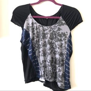 Free People Black and Blue Short Sleeve Tee